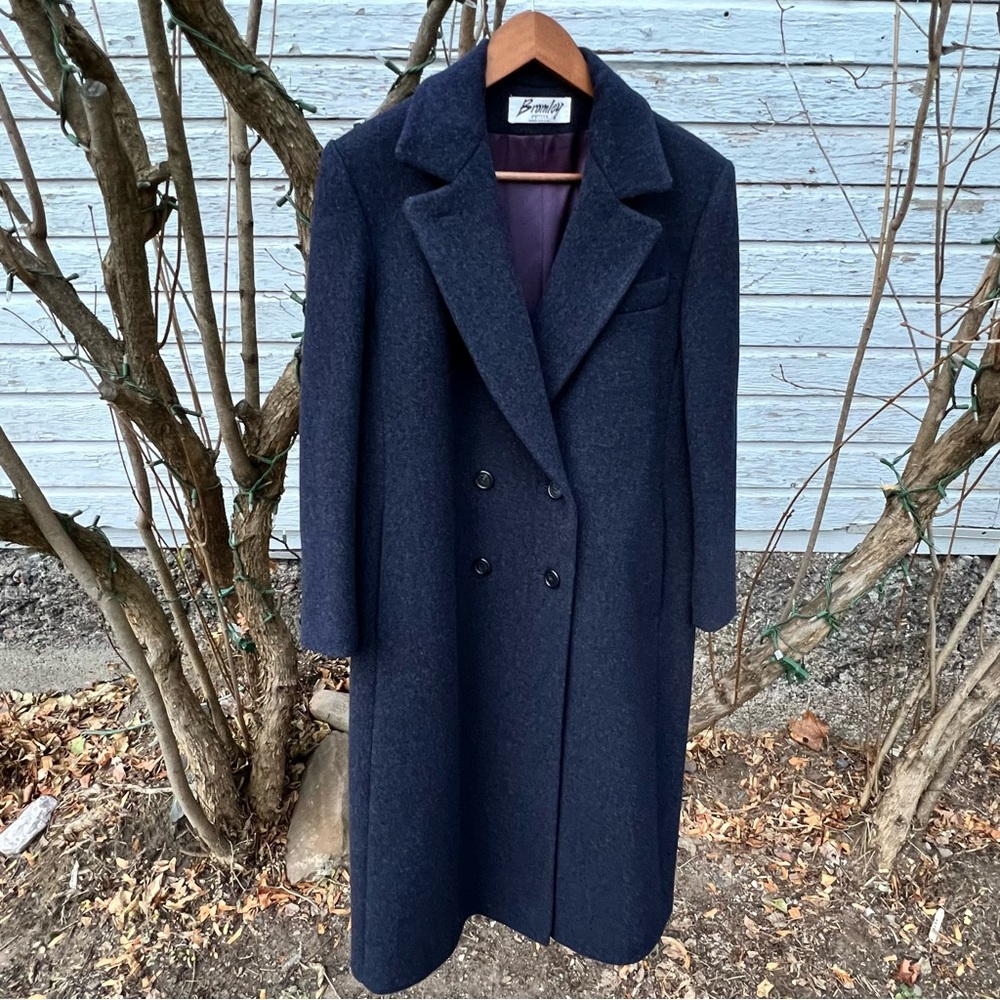 Vintage Women’s Bromley Dark Gray Wool Long Coat, Sz Lg Petite